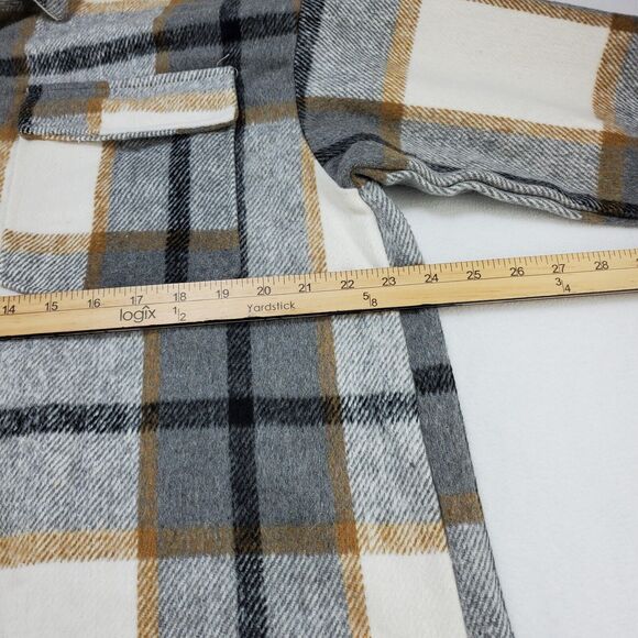 Miss Sparkling Shacket Coat Jacket Womens Large Flannel Long Plaid Tan Grey New - Picture 4 of 15